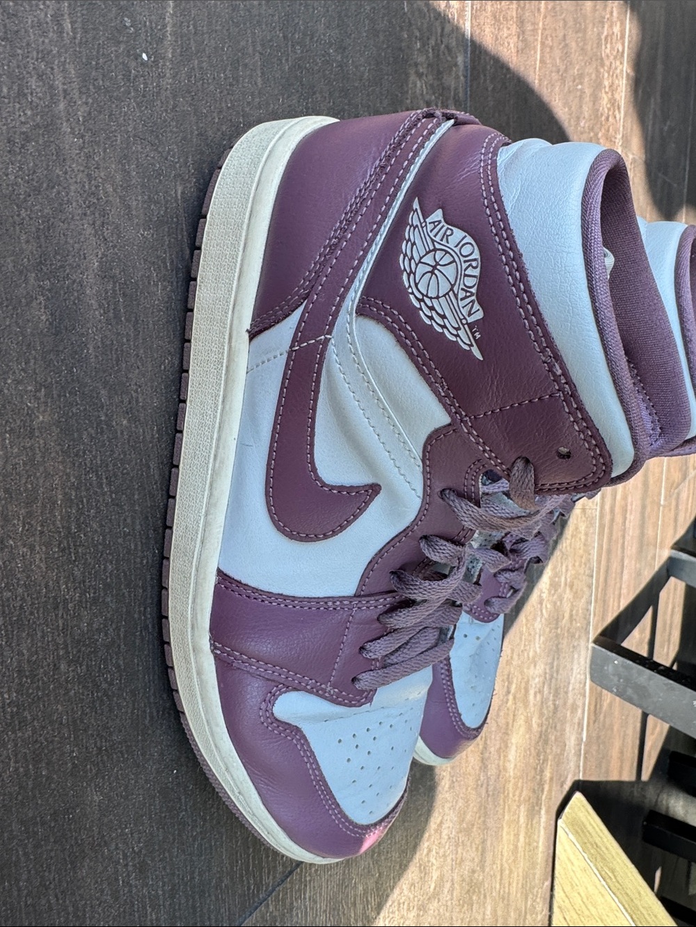 Nike Air Jordan 1 Mid White and Purple Sneakers